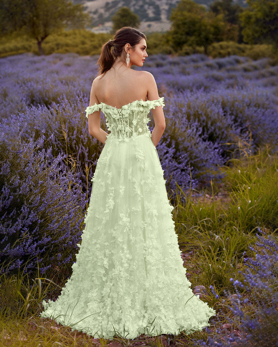 Sweetheart Embroidery Tea-Length Tulle Puff Sleeves Floral Corset green Prom Dress
