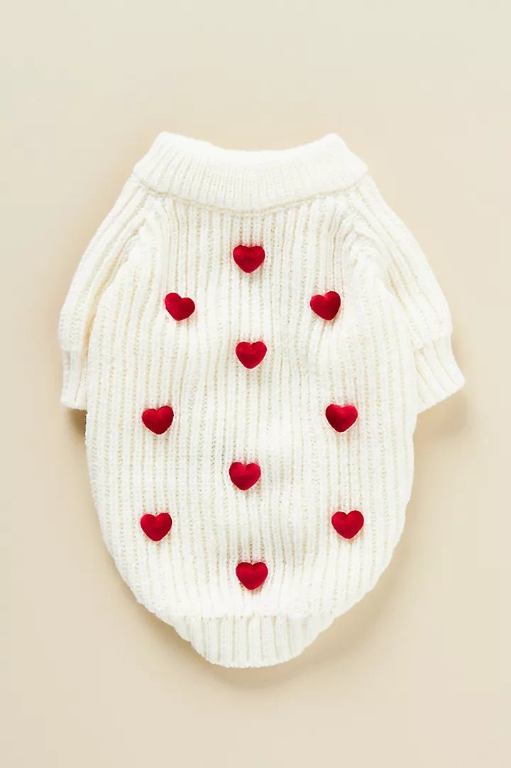 Cream Heart - 3D Motif Pet Sweater - Merryreindeer