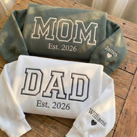 Custom Embroidered Mom Dad Sweatshirt with Name On Sleeve | Mother's Day
