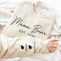 Custom Mama Bear Heat Transfer Print Sweatshirt With Kids Name On Sleeve | Mothers Day Gift