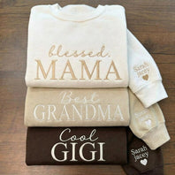 Custom Embroidered "Blessed Mama" Sweatshirt with Name on Sleeve | Gift for Mothers Day