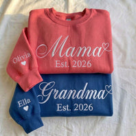 Custom Embroidered Mama Grandma Sweatshirt, Name On Sleeve With Heart | Mothers Day Gifts