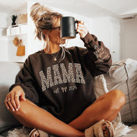 Custom Leopard Mama Heat Transfer Print Sweatshirt With Kid Name On Sleeve | Mother's Day Gift
