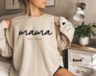 Personalized Mom and Est. Date Heat Transfer Print Sweatshirt with Kids Name on Sleeve | Mother's Day Gift
