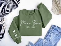 Custom Mama Bear Heat Transfer Print Sweatshirt With Kids Name On Sleeve | Mothers Day Gift