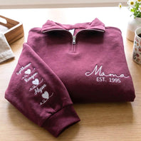 Custom Embroidered Mama Quarter Zip Sweatshirt with Names | Mother's Day Gift