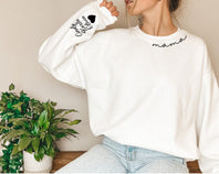 Custom Mama Heat Transfer Print Sweatshirt with Kid Name on Sleeve | Mother's Day Gift