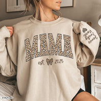 Custom Leopard Mama Heat Transfer Print Sweatshirt With Kid Name On Sleeve | Mother's Day Gift
