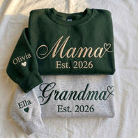Custom Embroidered Mama Grandma Sweatshirt, Name On Sleeve With Heart | Mothers Day Gifts