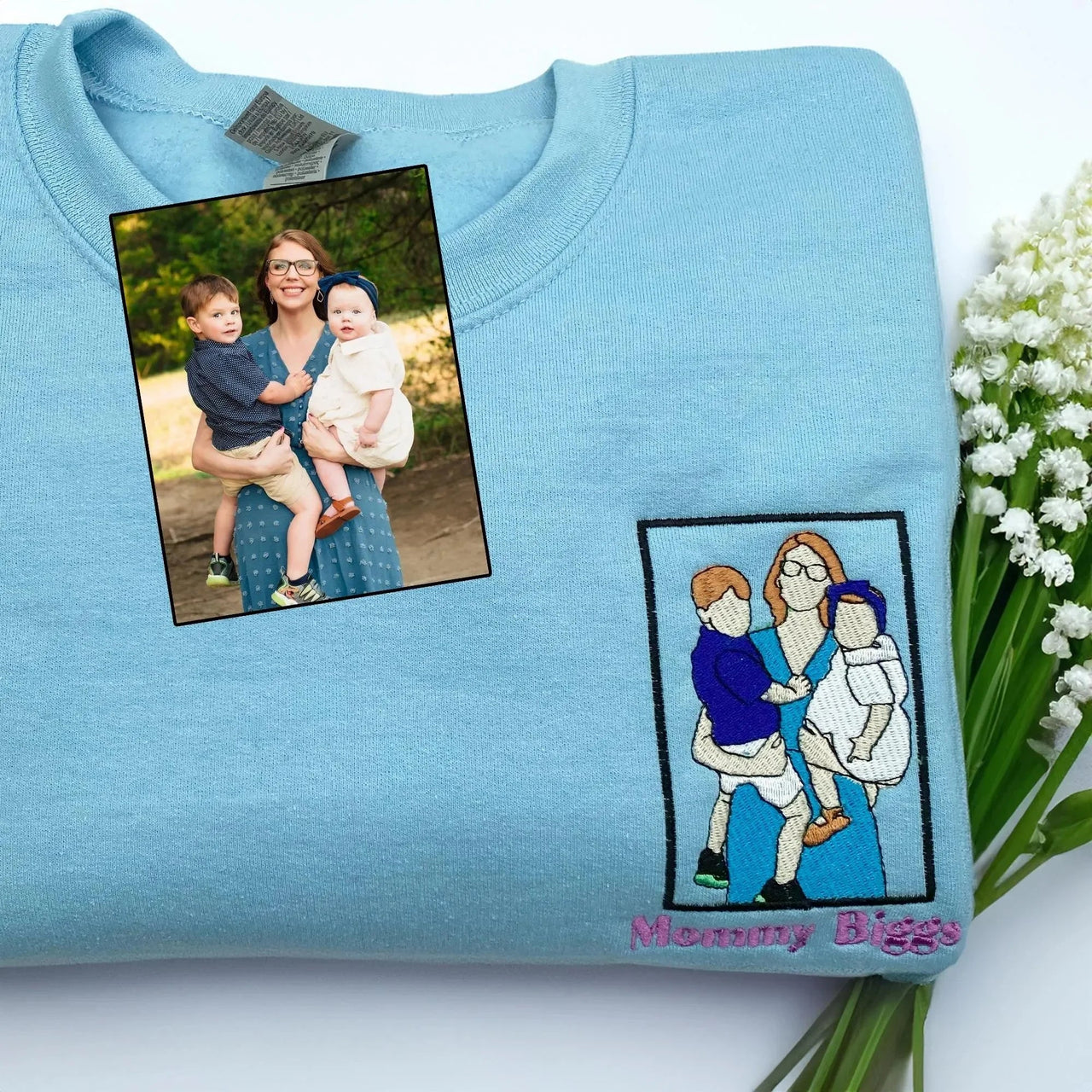 Custom Embroidered Photo Portrait T-shirt Hoodie For Mom - Unique Mother's Day Gift