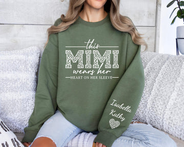 This Mimi Wears Her Heart On Her Sleeve-Custom Sweatshirt With Kids Name