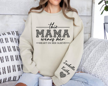 This Mama Wears Her Heart On Her Sleeve-Custom Sweatshirt With Kids Name