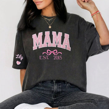 Mom glitter embroidered Washed T-shirt&sweatshirt mother day/personalized year.