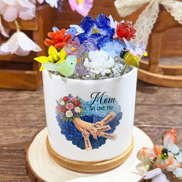 Personalized Tulips, White Roses, and Carnations Plant Pot-Personalized Mom Holding Hands|Best Mother's Day Gift– Timeless Gift for Every Home