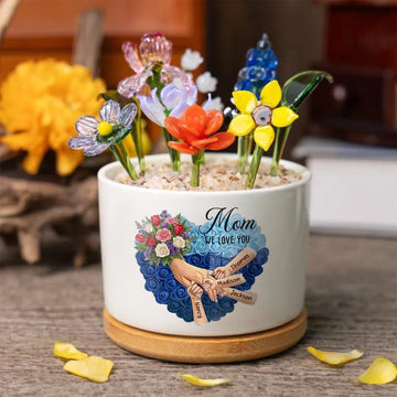 Personalized Tulips, White Roses, and Carnations Plant Pot-Personalized Mom Holding Hands|Best Mother's Day Gift– Timeless Gift for Every Home