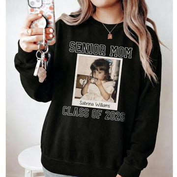 Custom Senior Mom 2026 Vintage Throwback Photo Sweatshirt for Mom
