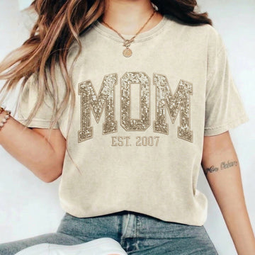 Custom Embroidered Applique Sequin Mama Washed Sweatshirt - Gift for Mom