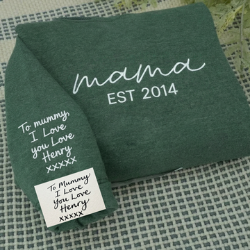 💖 Personalized Mama Sweatshirt with Custom Handwriting Sleeve Embroidery 💖