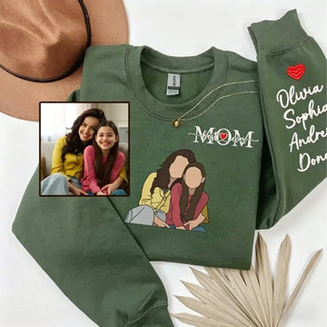 Personalized Photo Custom Embroidered Kids Names Sweatshirt for Mother’s Day Gift