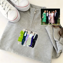 Custom Family Portrait From Photo Embroidered Quarter Zip Sweatshirt | Mother's Day Gift