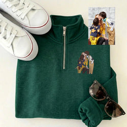 Custom Embroidered Portrait Quarter Zip Sweatshirt from Photo | Mother's Day Gift