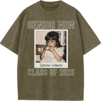 Custom Senior Mom 2026 Vintage Throwback Photo Washed Sweatshirt for Mom