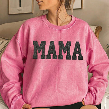 Custom Embroidered Applique Glitter Mama Washed Sweatshirt - Gift for Mom
