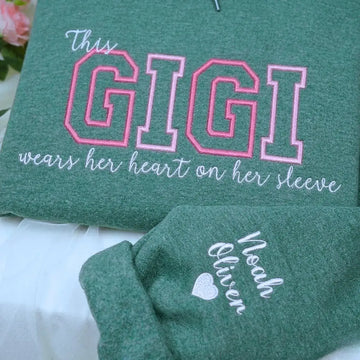 Custom Embroidered This Gigi Wears Her Heart on Her Sleeve Sweatshirt | Mother's Day Gifts