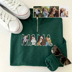 Custom Photo Portrait Embroidery Quarter Zip Sweatshirt, Gift For Mom/Mama/Family