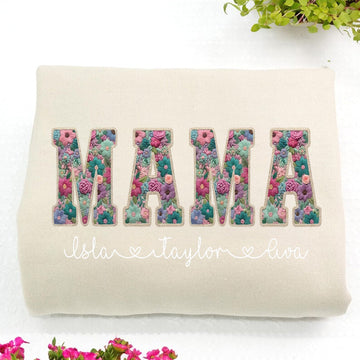 Personalized Floral "MAMA"  Sweatshirt – Custom Kids Names Gift for Mom