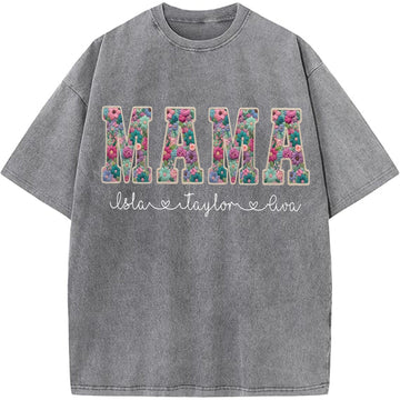 Personalized Floral "MAMA"  Vintage Washed Sweatshirt – Custom Kids Names Gift for Mom
