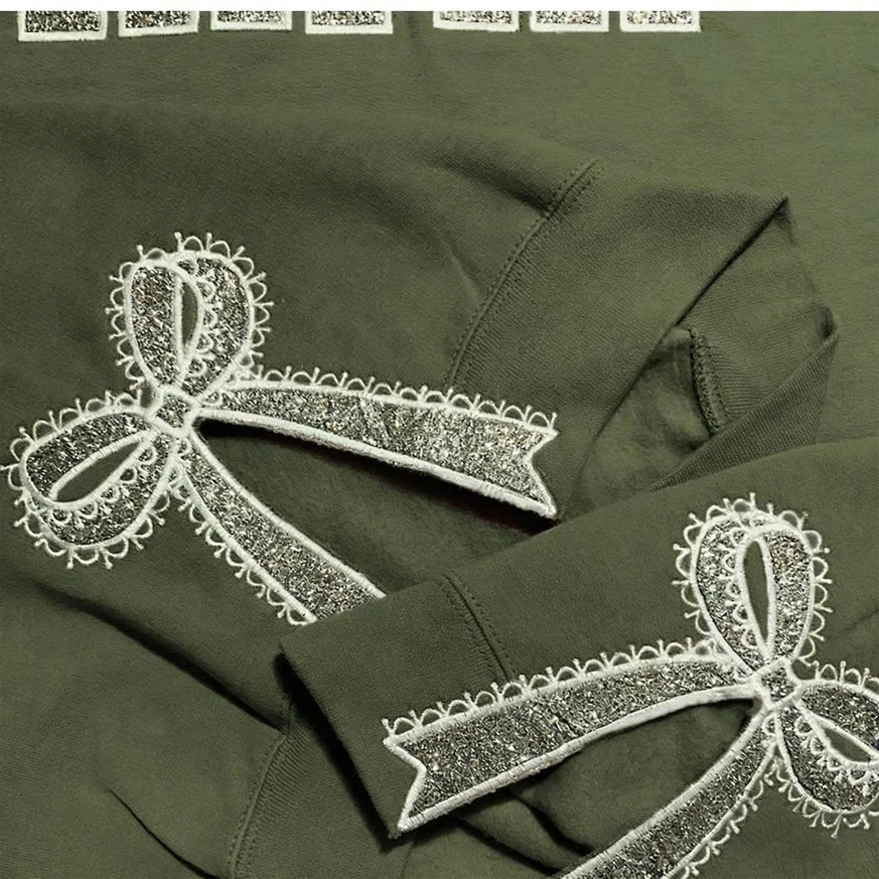 Custom Glitter Embroidered Lace Side Bow Mama Sweatshirt | Mother's Day Gifts