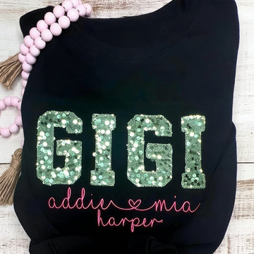 Custom Sequin GIGI Embroidery Sweatshirt Gift for grandparents