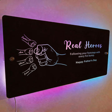 Personalized Dad & Kids Fist Bump Mirror Light – Custom Father’s Day Gift