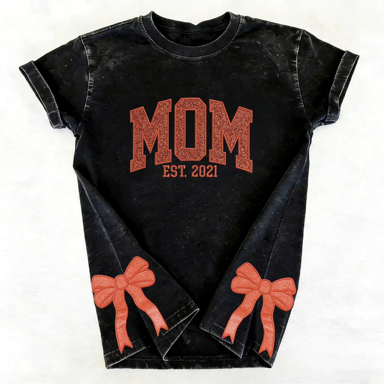 Custom Trendy and Cute Mama Embroidered Glitter Side Bow Washed Sweatshirt | Mother's Day Gift