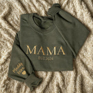 Custom Embroidered Est Year Mama Sweatshirt With Kids Name and Heart,Gift For Mom