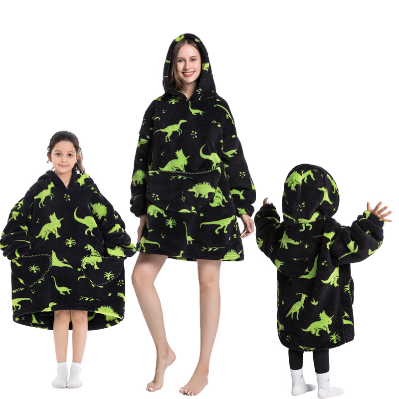 Double Dinosaur-Oversized Wearable Blanket Hoodie