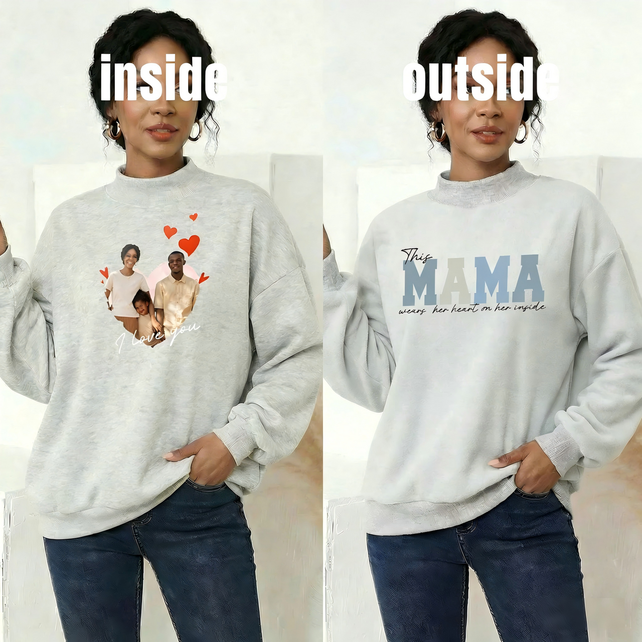 Wear Your Heart on the Inside – Custom Mama Reversible Sweatshirt |Mother's Day Gift