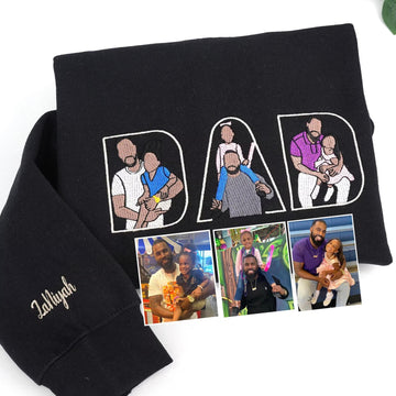 Custom Comic Photo Embroidered #Dadlife Shirt Sweatshirt Hoodie Father's Day Gift For Dad