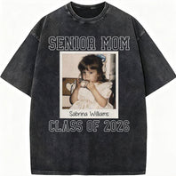 Custom Senior Mom 2026 Vintage Throwback Photo Washed Sweatshirt for Mom
