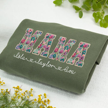 Personalized Floral "MAMA"  Sweatshirt – Custom Kids Names Gift for Mom