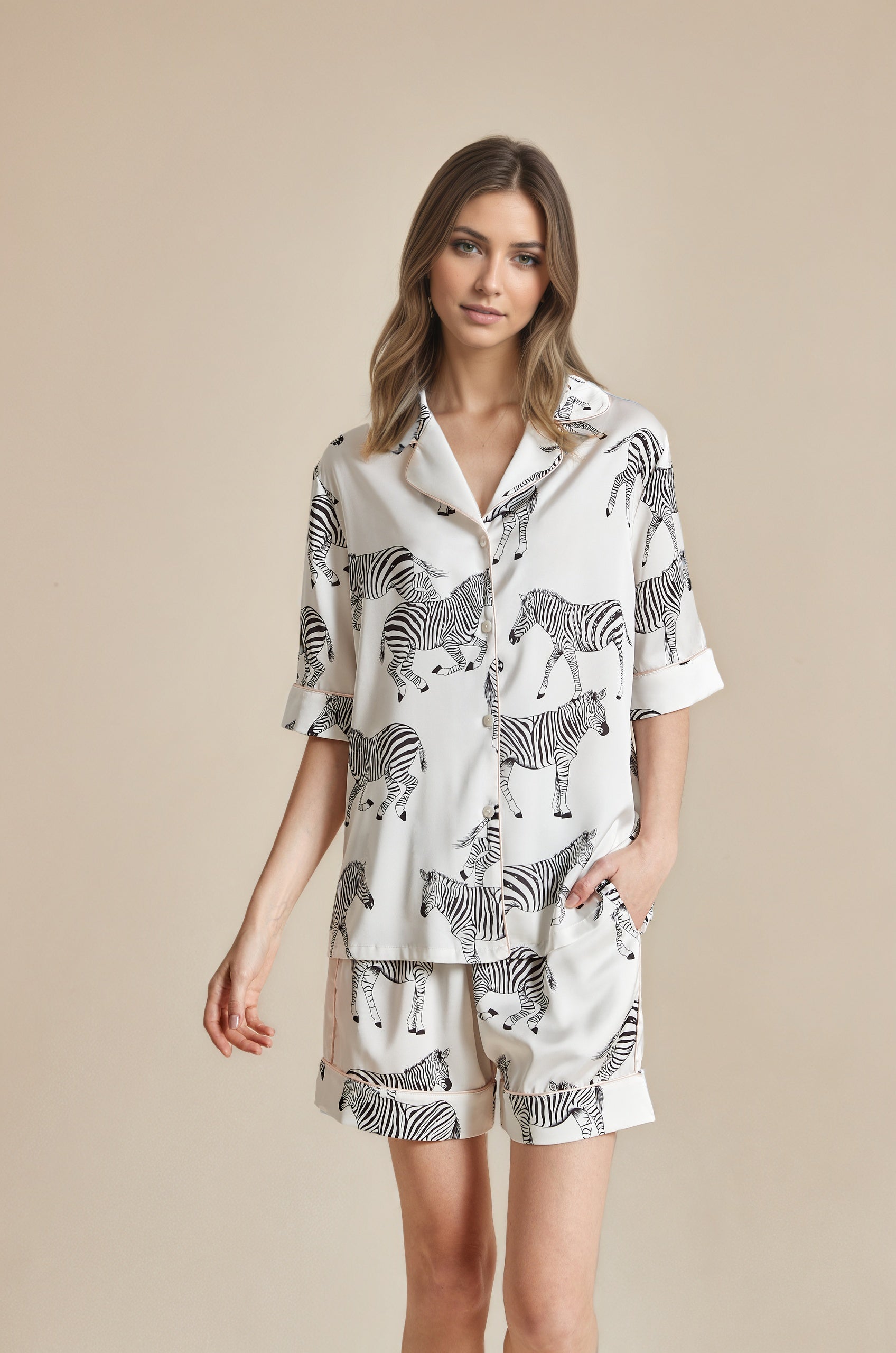 White zebra print ladies pajamas & Short set