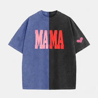 Custom Fabric Applique MAMA Two Tone Embroidered Vintage Washed T-Shirt for Mother's Day