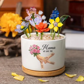 Personalized Pink Roses Plant Pot-Personalized Mom Holding Hands|Best Mother's Day Gift– Timeless Gift for Every Home
