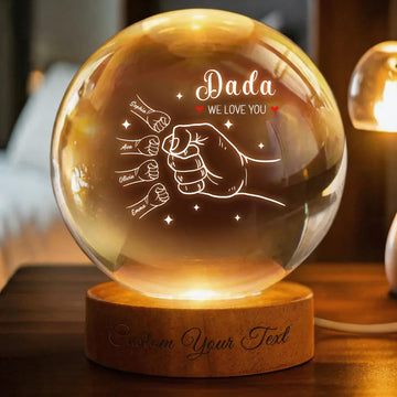 Dad & Me Fist Bump Crystal Ball Lamp - Personalized LED Night Light for Dad, Daddy, Papa, Father