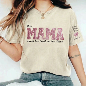 Custom Mama Sequin Embroidered Washed Sweatshirt & T-shirt & Hoodie with Kids' Names