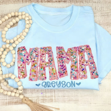 Custom Sequin Embroidered MAMA Sweatshirt | Sparkle & Shine Gift for Mother's Day