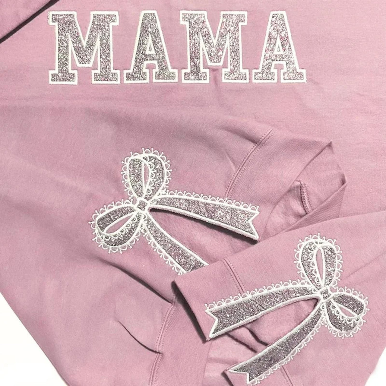 Custom Glitter Embroidered Lace Side Bow Mama Sweatshirt | Mother's Day Gifts