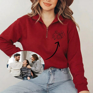 Custom Family Portrait Quarter-Zip Sweatshirt – Wear Your Memories | Gift for Mom, Family