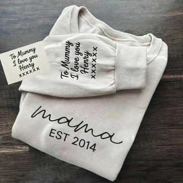 💖 Personalized Mama Sweatshirt with Custom Handwriting Sleeve Embroidery 💖
